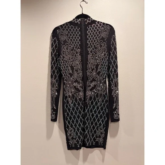 NWOT Rhinestone Mock Neck Long Sleeve Micromeshi Bodycon Dress - Picture 4 of 6